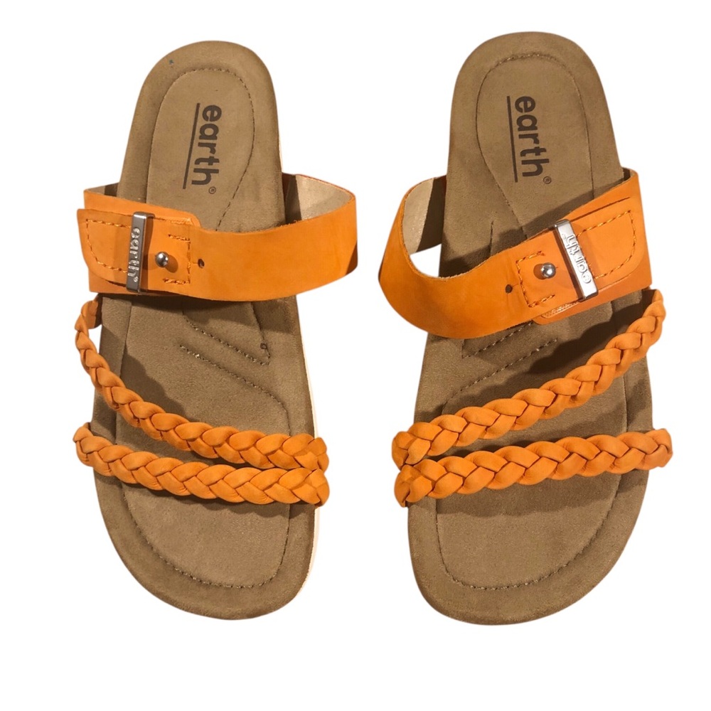 Earth Etevid‎ Orange Sandals with Braided Straps and Velcro Closure